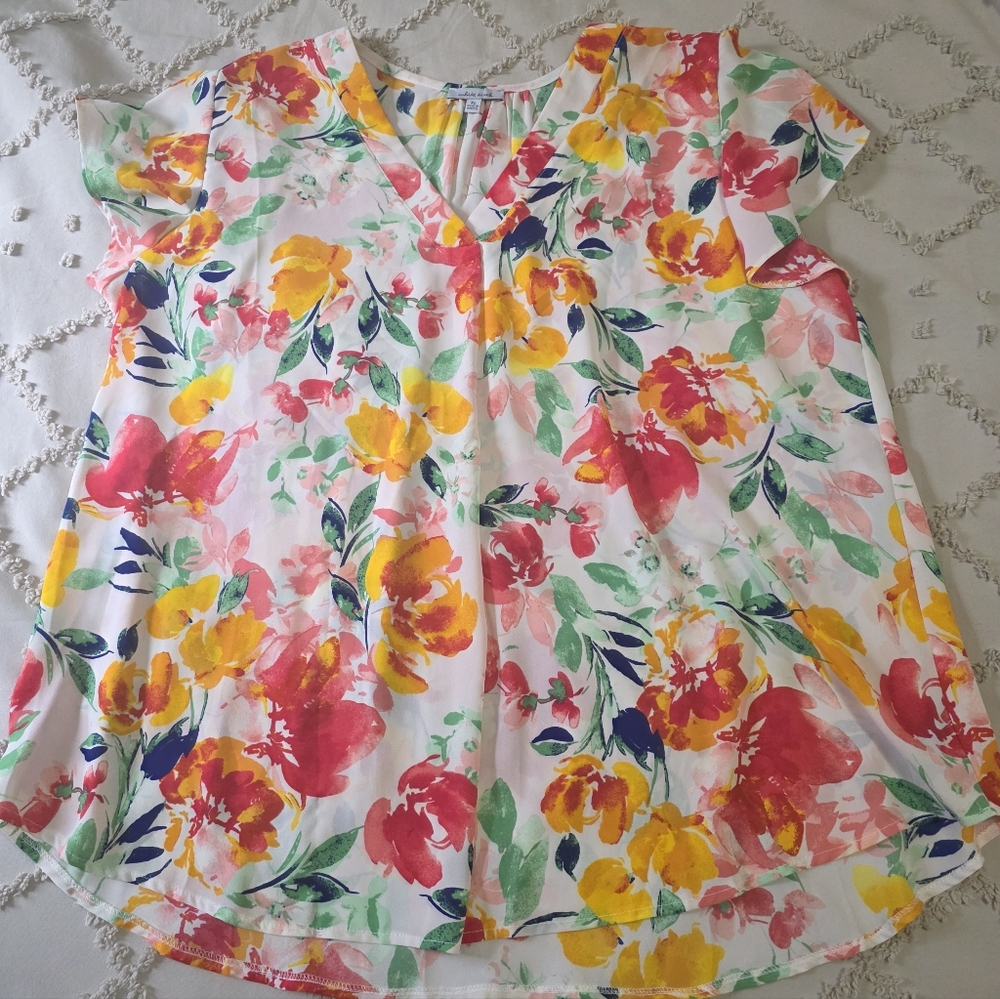 White Birch Short Sleeve Floral Top Ladies XL